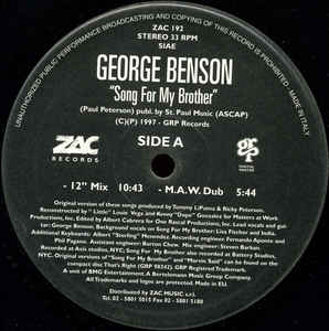 画像1: $ George Benson / Song For My Brother / Baby I'm In Love (The Masters At Work Remixes) 伊 (ZAC 192) YYY254-2937-4-4