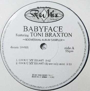 画像1: $ BABYFACE / GIVE U MY HEART (duorn 10-023) BOOMERANG ALBUM SAMPLER (DJ USE ONLY ReMix シリーズ) YYYY476-5063-5-5 後程済